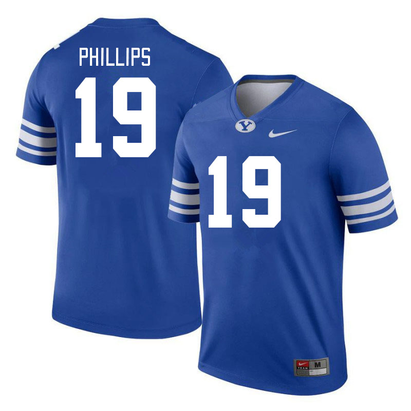 Men #19 Jojo Phillips BYU Cougars College Football Jerseys Stitched Sale-Royal